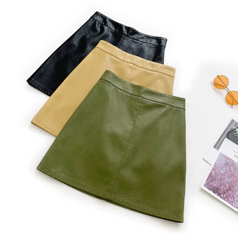 

B23818A New style high-waisted PU leather skirt package skirt Classic mini skirt