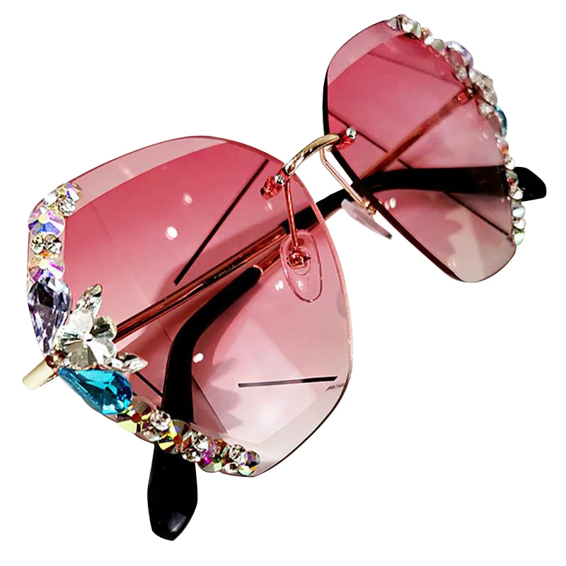

2021 Fashion Rhinestone Bling Studded Half Frame glitter Luxury Designer Branded Diamond Eyeglasses Womens Sunglasses Shades