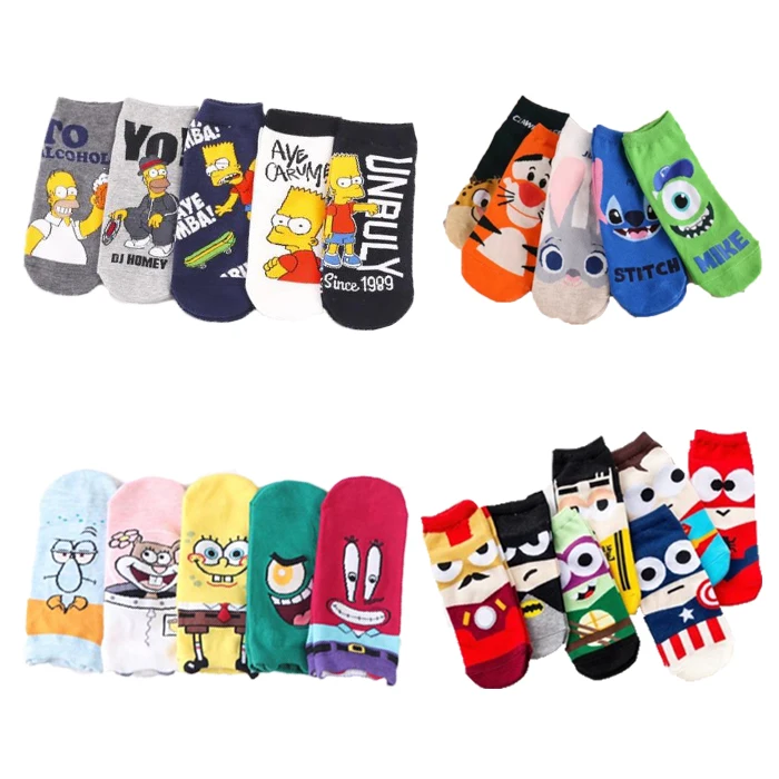 

Meias Fashion Cartoon Super Heros Short Funny women men Cotton Calcetines Invisible Low Cut marvel comic designer Ankle Socks, Multi color