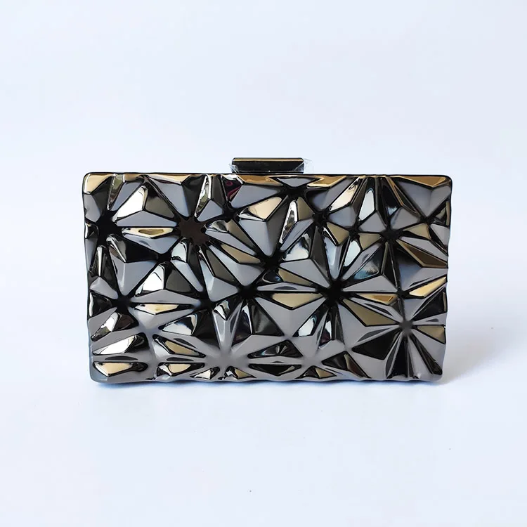 

2021 new alloy bag party evening bag geometric pattern clutch, Gold silver black