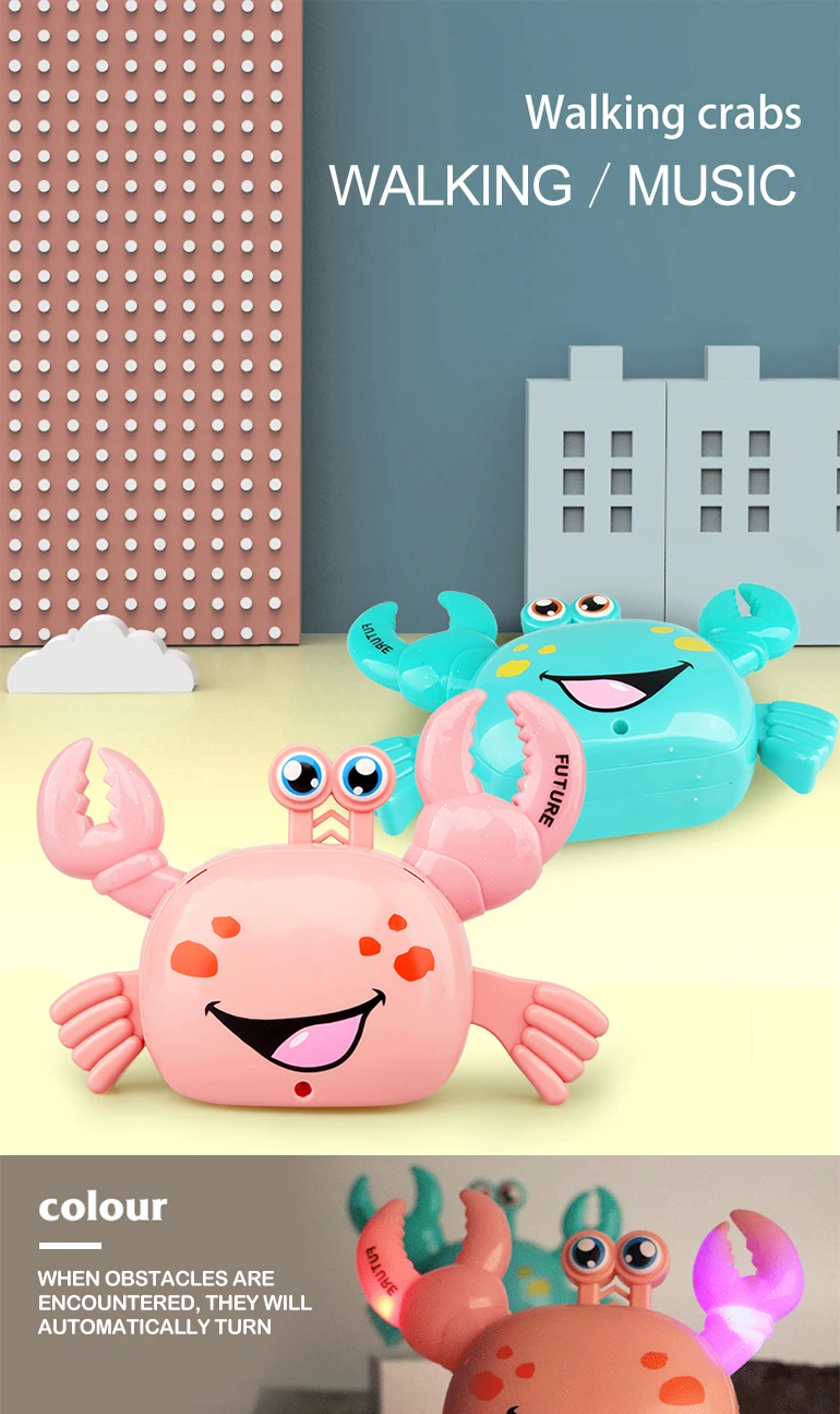 Children play electronic musical cartoon toy animal walking plastic crab