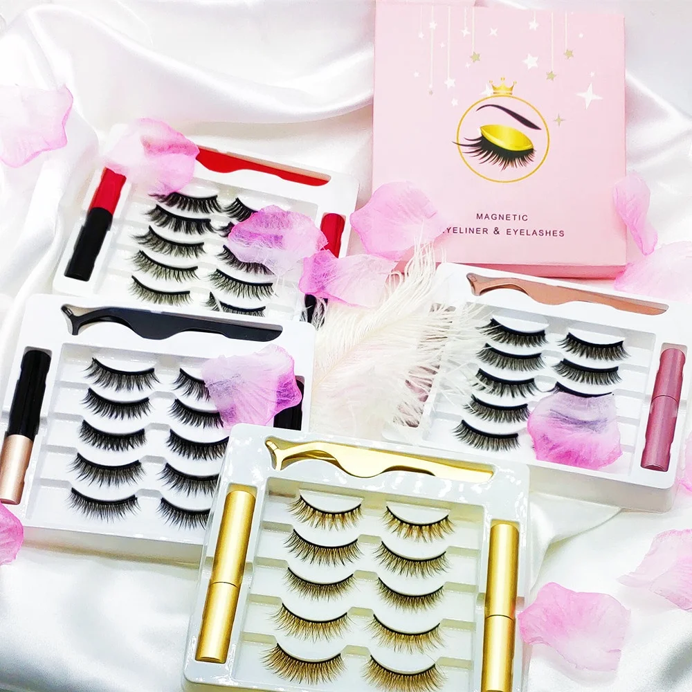 

3d faux mink magnetic eyelashes with eyeliner kit lashes and magnetic eyelashes