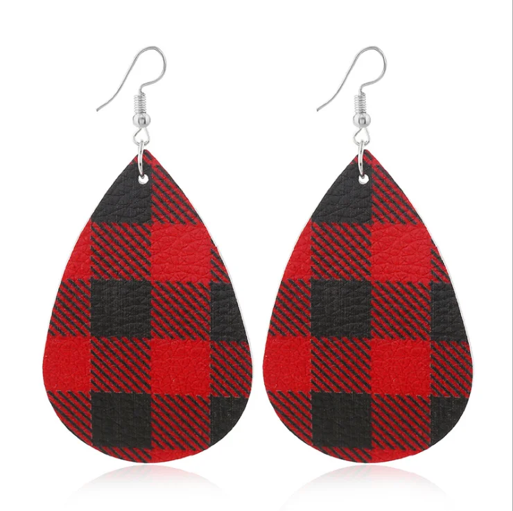 

Wholesale American Fashion Buffalo Plaid Leather Teardrop Earrings for Women Trendy Flag Basketball Football Baseball Earrings, Picture