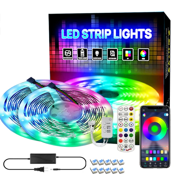 LED Light Strip Kit 5050 RGB 32.8ft 600LED IP20 IP65 Waterproof Blueteeth&IR Controller 44-key  led strip lights