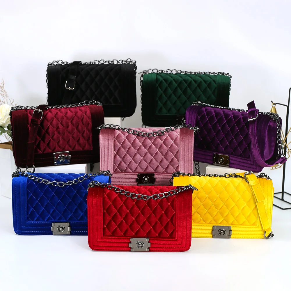 

Ins 8-Color Velvet Diamond Chain Bag Crossbody Handbags Winter New Product Women Hand Bags Ladies Purses And Handbags, 8 colors