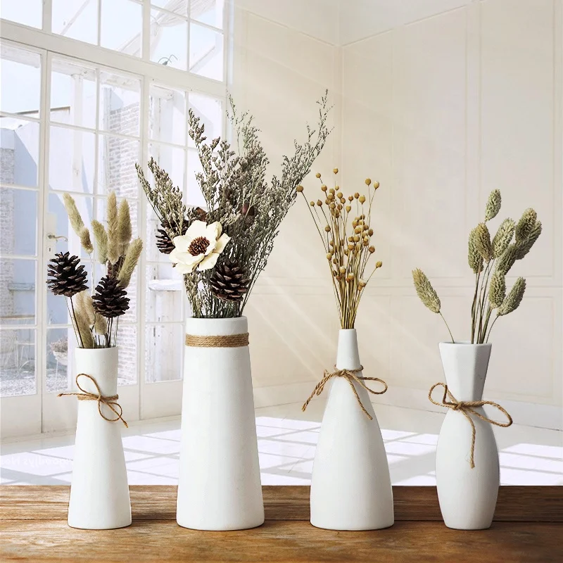 

Modern Minimalist Flower Vase White Ceramic Matte Vase with Hemp Rope for Dried Flower Centerpiece Crafts Home Table Decoration, Same as photos