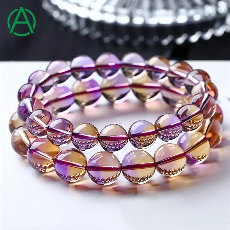 

ArthurGem Genuine Rare Top Quality Ametrine Gemstone Bracelets Natural Healing Crystal Ametrine Beaded Bracelets for Women Men