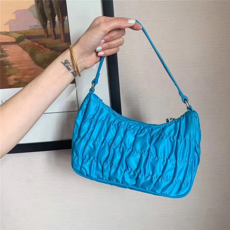 

2020 Latest Fashion HOBO Bag Candy Colors Oblong Bags Pleated Nylon Purses Handbags, Pink yellow blue green khaki black