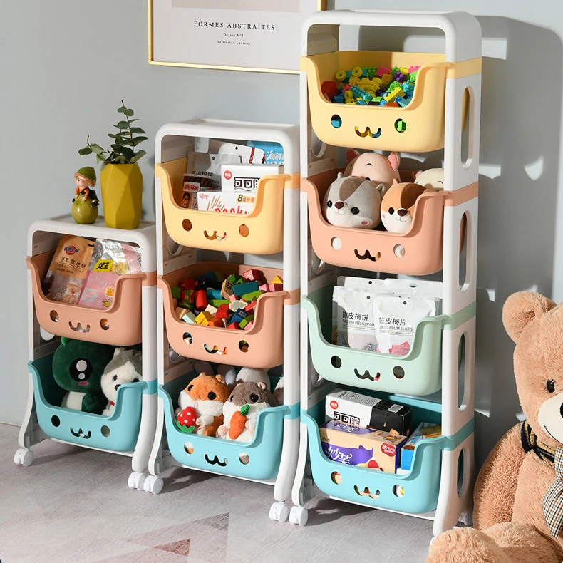 

Hot Selling Home Diy 1- 4 Layer Plastic Kids Toy Storage Organizer Shelf With Wheels For Toy Snacks, Mix color