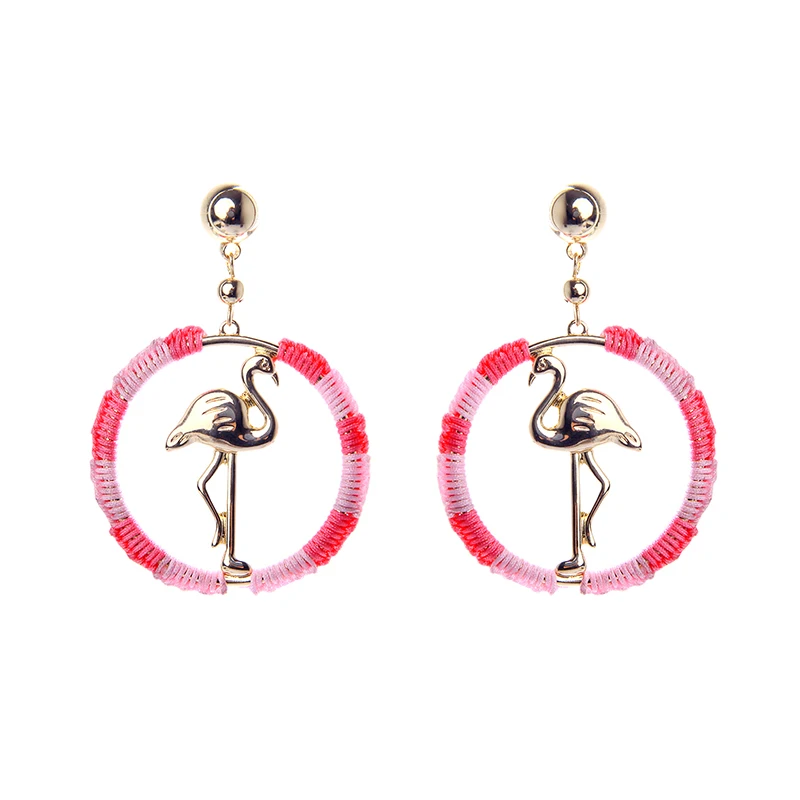 

ed01938d 2020 Gold Plated Flamingo Handmade Threaded Round Hoop Chic Elegant Women Fashion Bird Animal Pendant Earrings