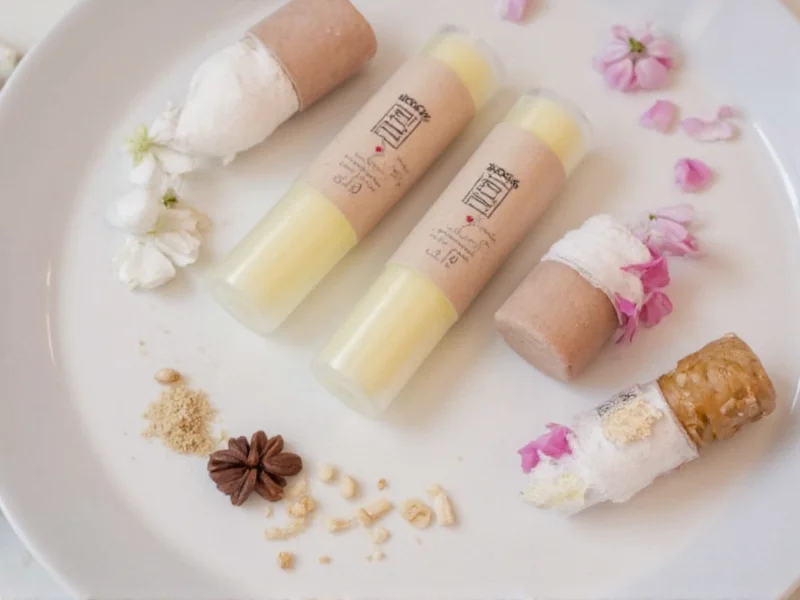 Finished homemade lip balm tubes with natural ingredients