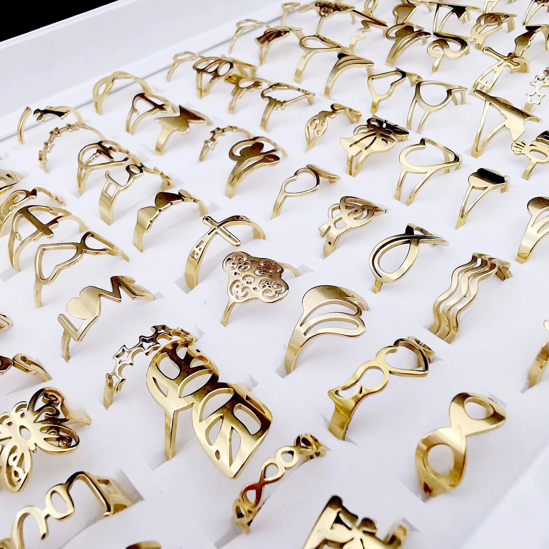 

2021 Wholesale stainless steel rings wholesale gold women bulk lot butterfly flower heart finger rings jewelry gifts