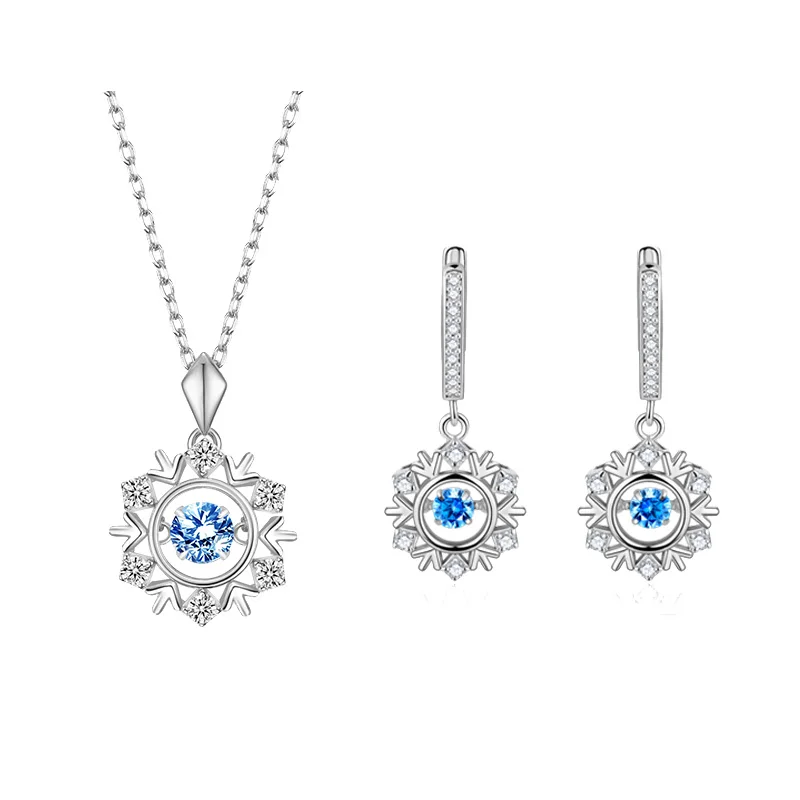 

Blue Cubic Zirconia VANA Fine Jewelry 925 Sterling Silver Necklace Set Snowflower Pendant Women Gift jewelry Set Wedding 2021