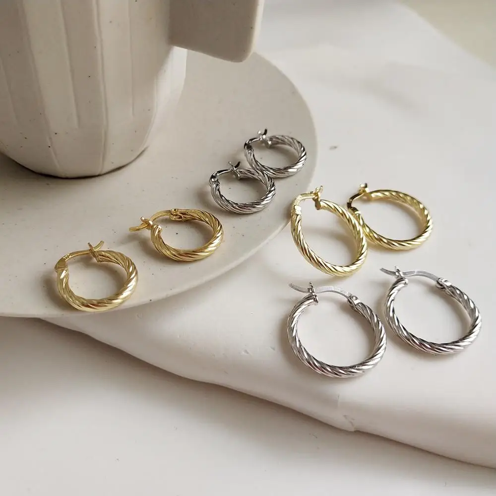 

Fashion Jewelry Twist 18K Gold Plated 925 Sterling Silver Hoop Earrings For Women
