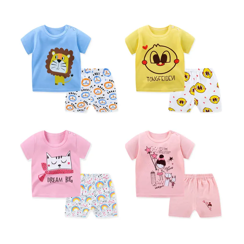 

New design children's set summer pajama Short sleeve shorts otton boy girls' sleepwear 2 piece kids sleepwear sets, Picture shows
