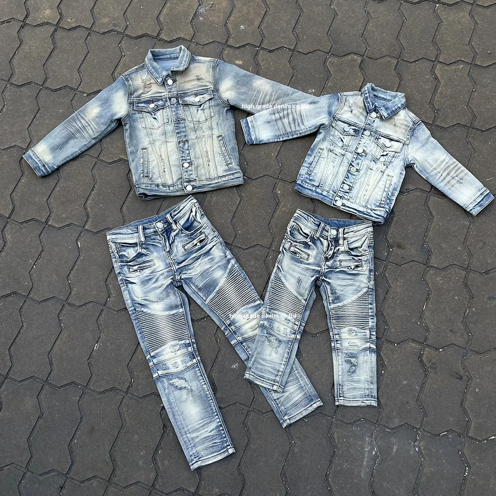 

New Design Boutique American European Boys Denim Clothing Wholesale And Retail Denim Baby Boys Children Denim Jacket Suits, Picture