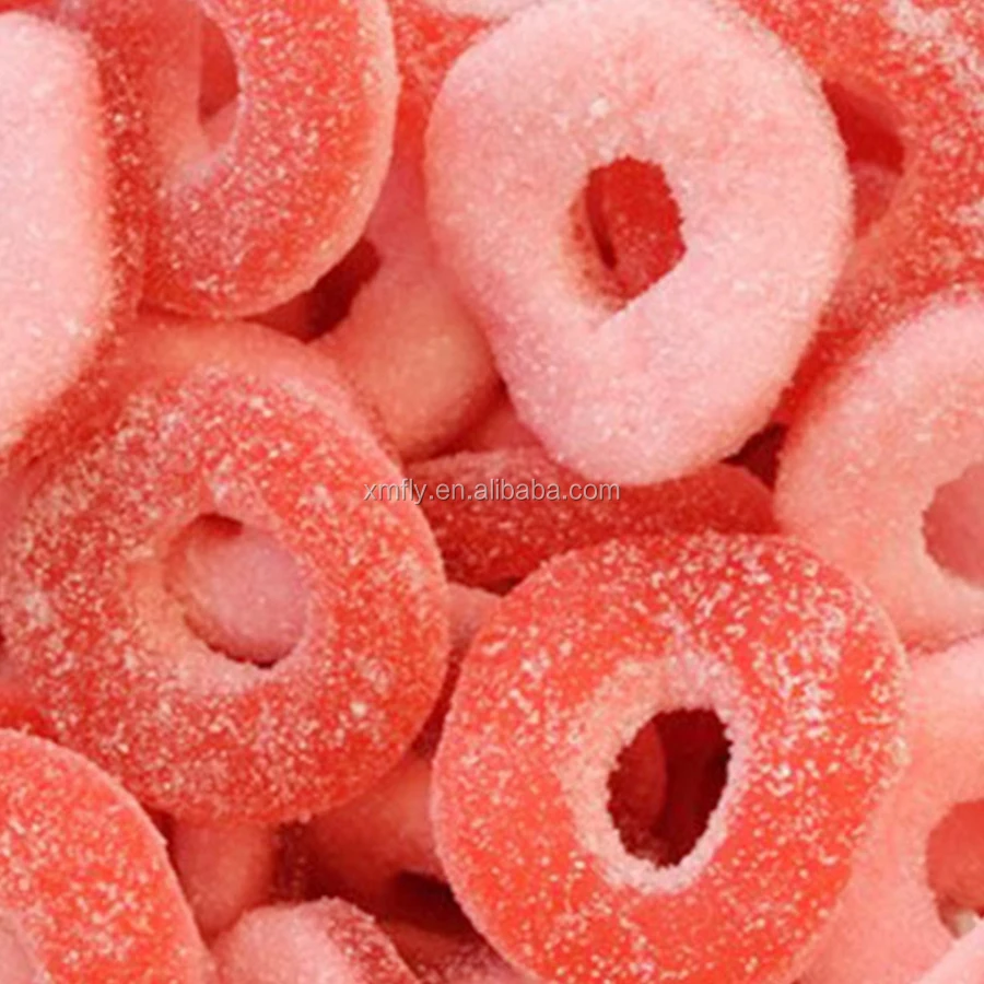 Мягкие сладости. Персиковые конфеты. Мармеладно жевательные кольца. Конфеты жевательные фруктовые.