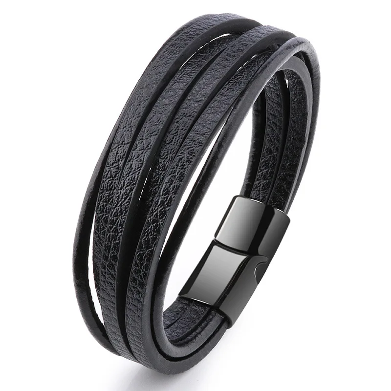 

New PU leather bracelet alloy braided men's customizable Bracelet