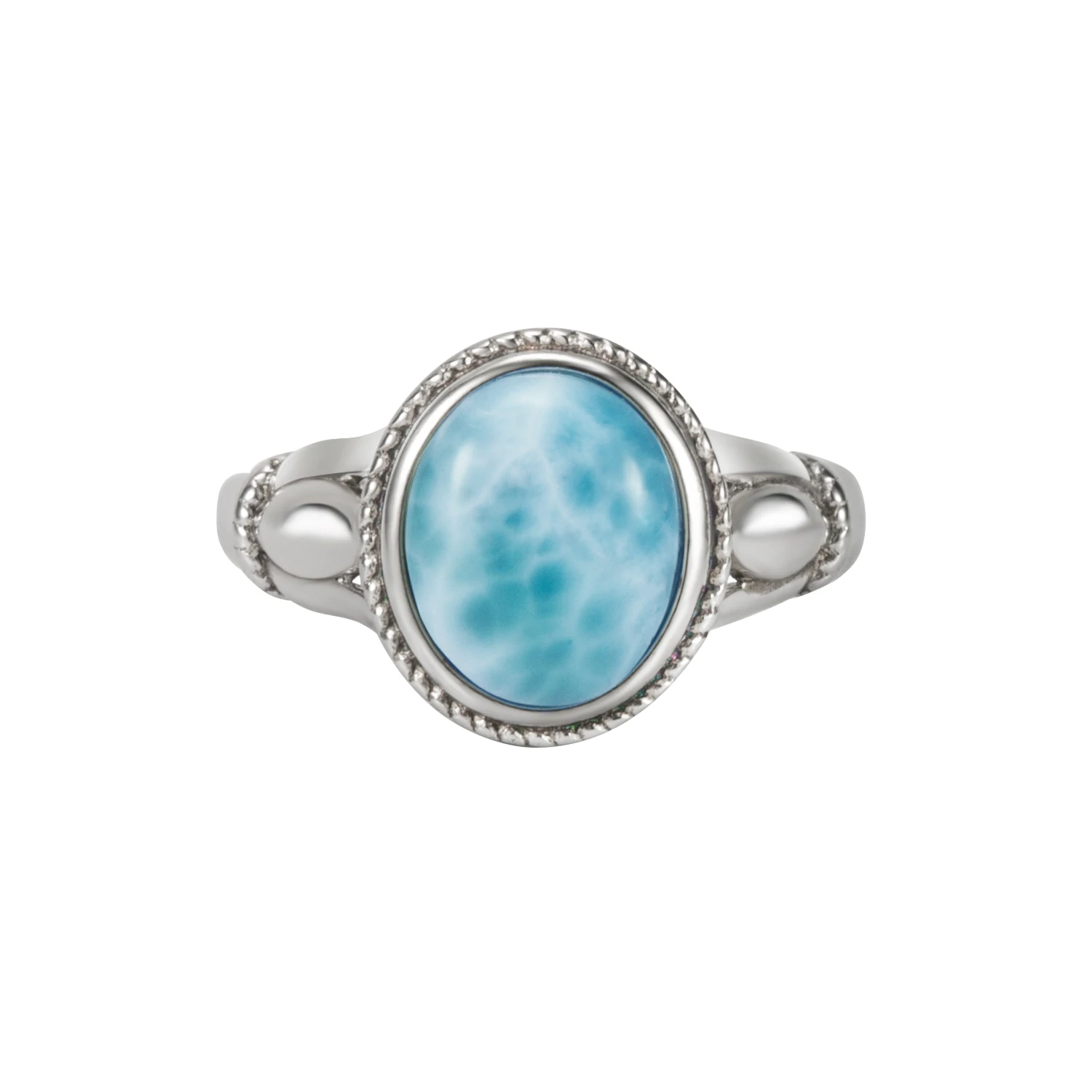 

Wholesale Simple Style Jewelry 925 Sterling Silver Jewelry Natural Blue Ring Oval Shape Genuine Larimar Ring For Women