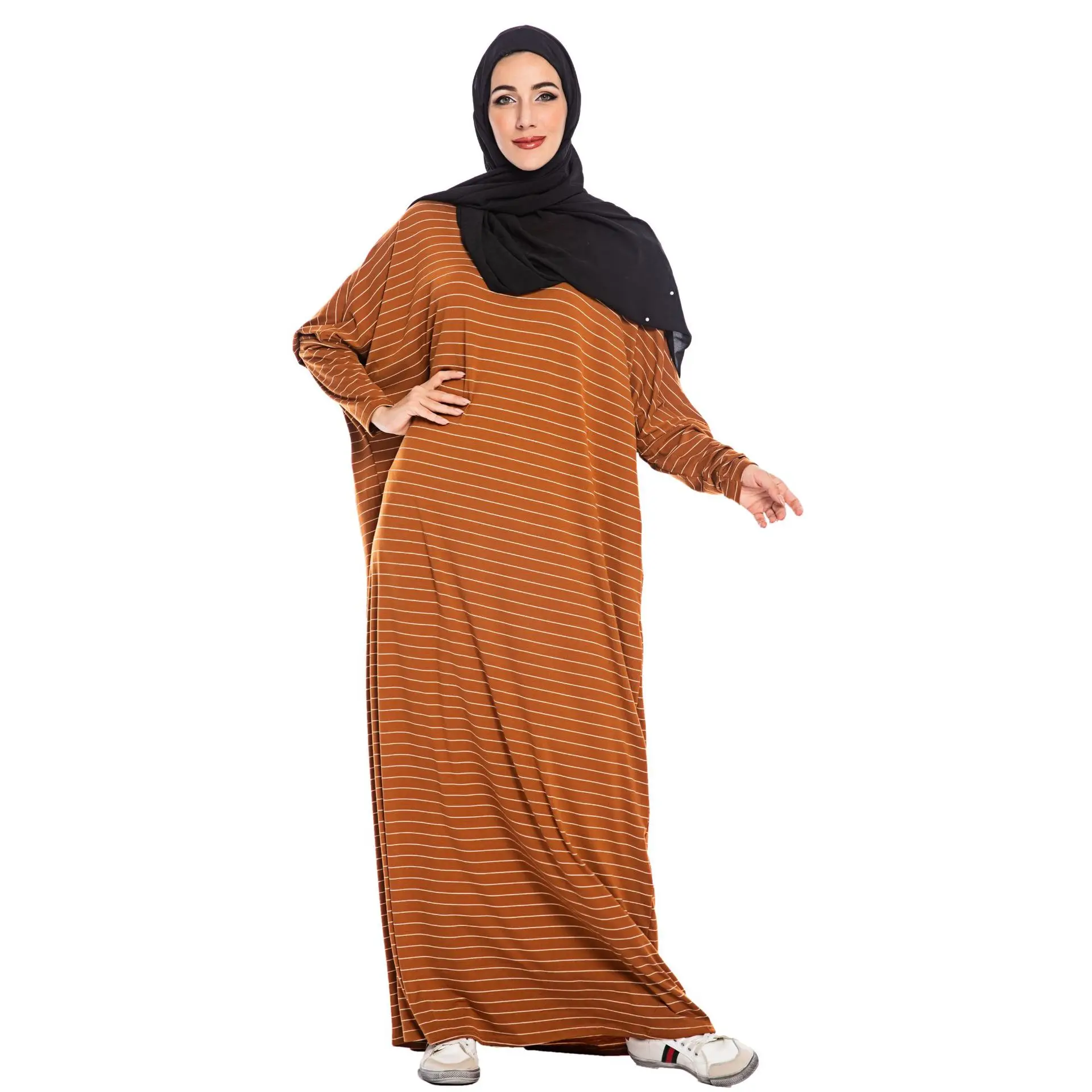 

Wholesale latest cotton dresses fashion plus size striped kaftan dress
