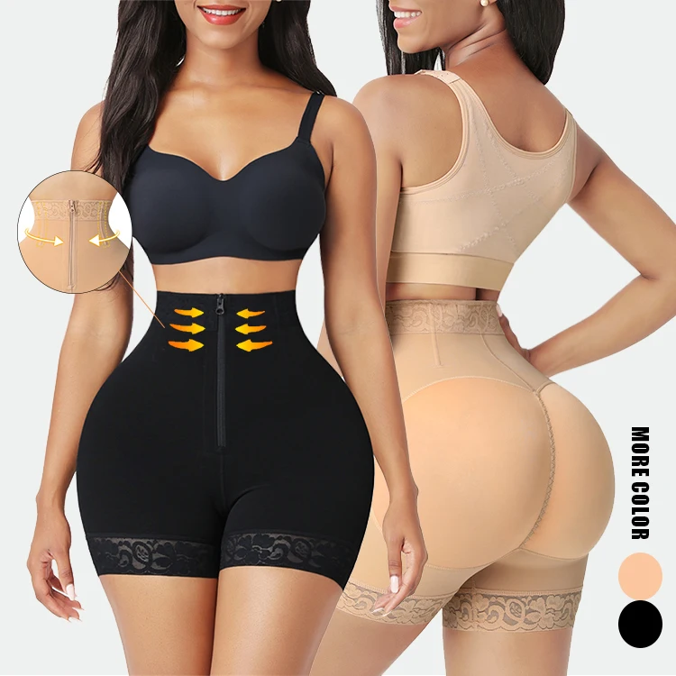 

New Fashion Body Shapers Padded Shapewear Enhancer Hip High Waist Leggings Waist Trainer Shaper Butt Lifter, Black, nude