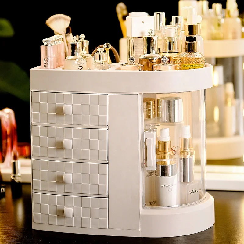 

Modern Jewelry and Skin Care Products Rack with 3 Drawers Cosmetic Storage Plastic Display Box Makeup Organizer, White