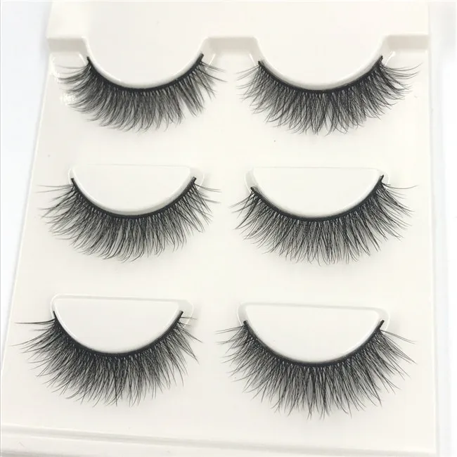 

wholesale 3 pair eyelashes 3D cheap synthetic lash with packaging