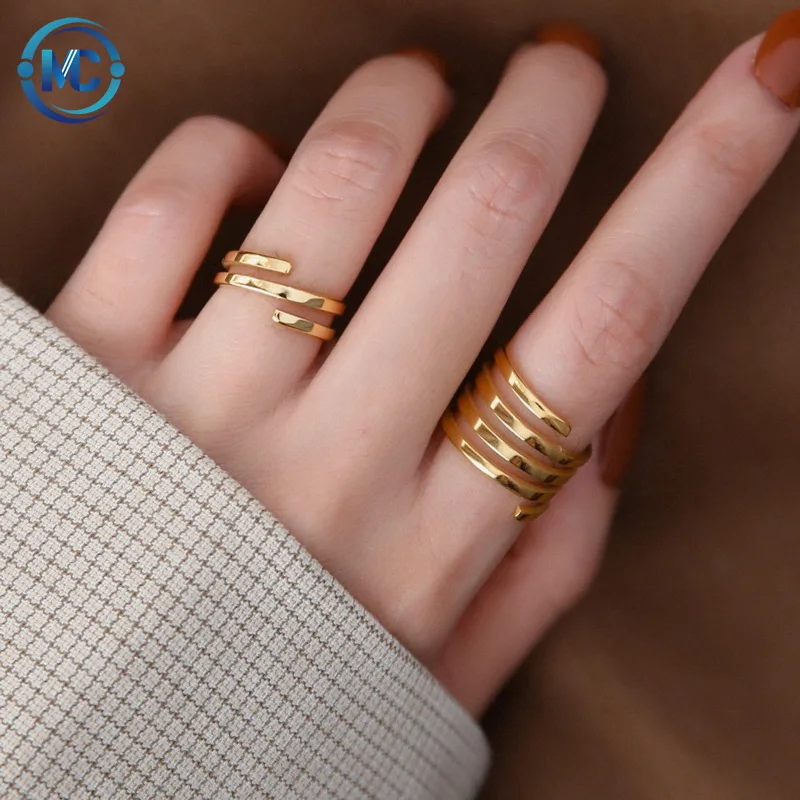 

2021 Fashion Multilayer Finger Rings Jewelry 18K Gold Plated Stainless Steel Rings For Women, As the picture