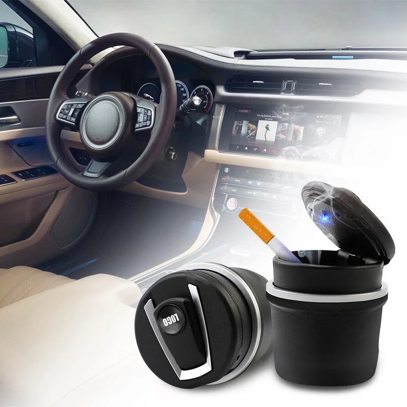 

Car Ashtray With LED Light Cigarette Cigar Ashtray Container Ashtray Gas Bottle Smoke Cup Holder Storage Cup Car Supplies, Black