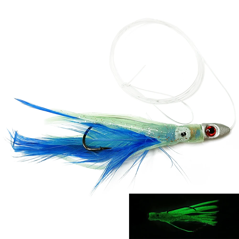 

Newbility Hot selling 11g 19g Nylon Leader Line Lead Saltwater Big Game Feather Tuna Trolling Fishing Teaser Rig Bait lures, Blue