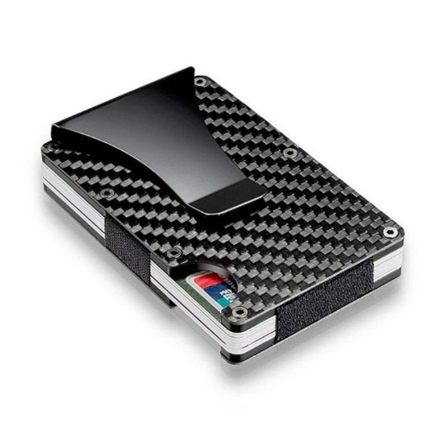 

Ultra thin real carbon fiber money clip rfid aluminum credit card holder wallet, Black, silver, blue, red, customized