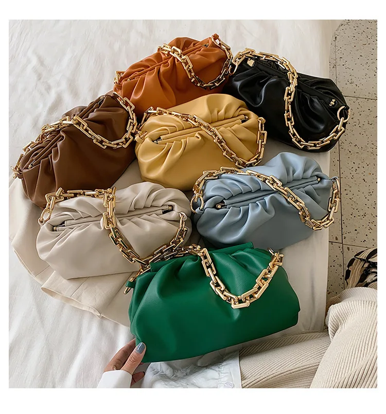 

Clutch Pleated Underarm Pouch Women Fashion Leather Handbags Shoulder Ladies Shoulder Cloud Dumpling Pouch Chain Bag, As picture