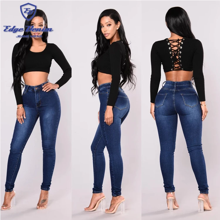

OEM high demand dark blue ladies jeans pants colombian jeans for women