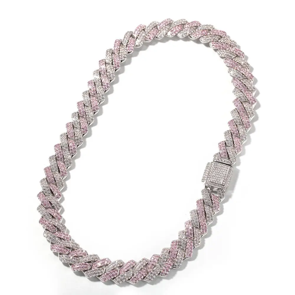 Mens Iced Out Bling White 18k Gold High Polish Two-Toned Full AAA CZ Diamond Prong Cuban Necklace