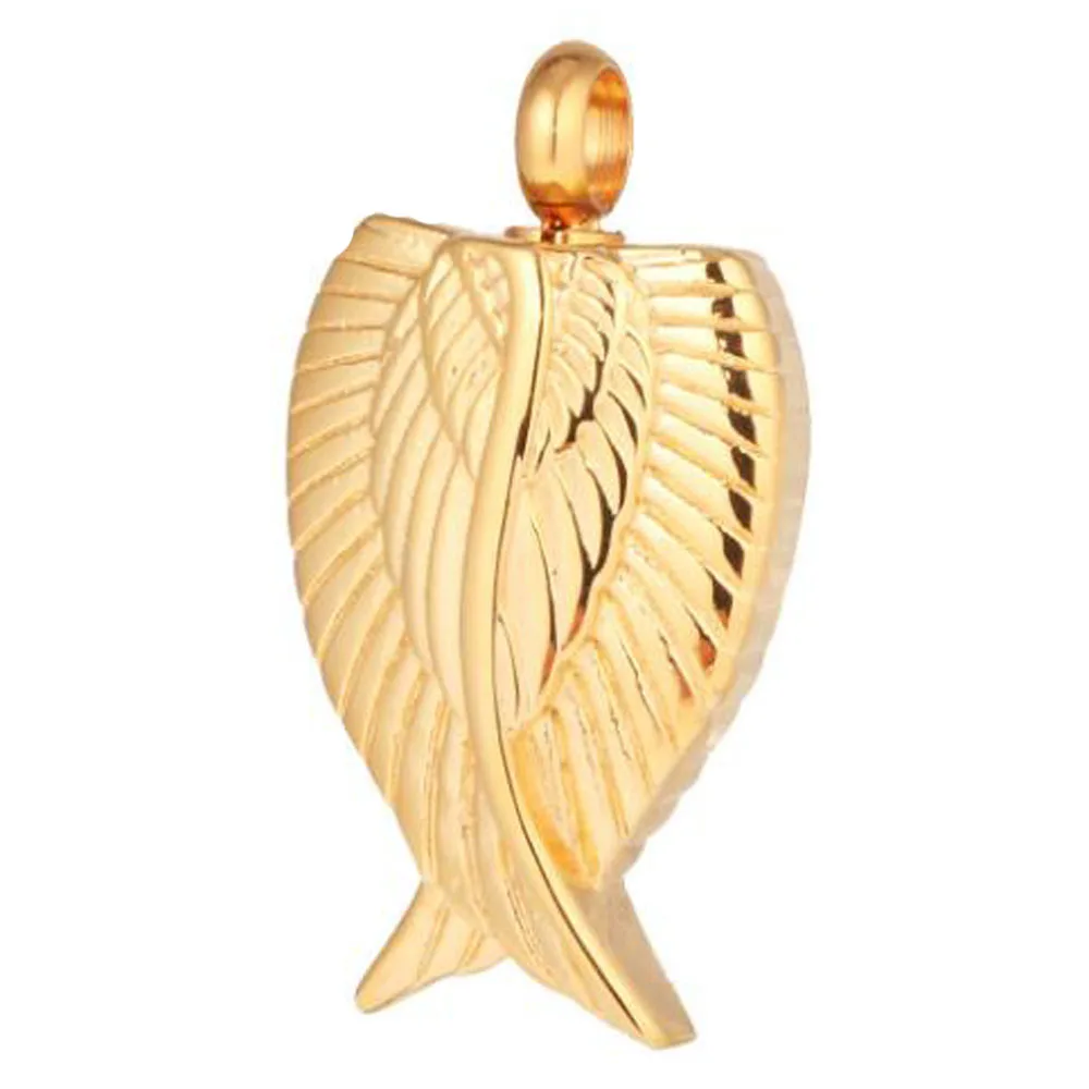 

Heaven God Bless 316L Stainless Steel Ashes Urn Locket Angel Wing Cremation Pendant with Dubai 18k Gold Plated Jewelry, Silver