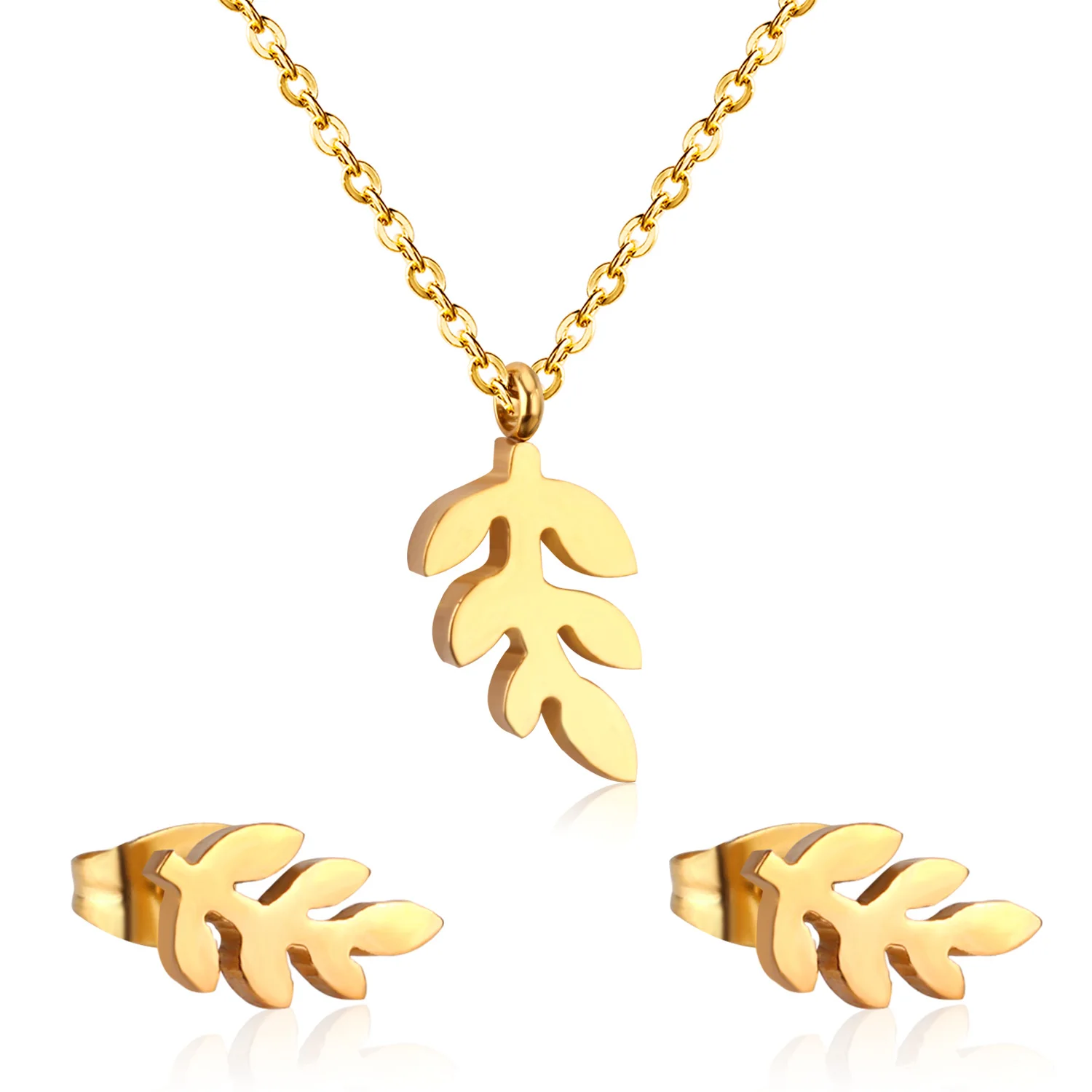 

New Arrival Gold Jewelry Sets Leaf Pendant Necklace Earrings Set Women Jewelry Set for Sale, Gold, silver