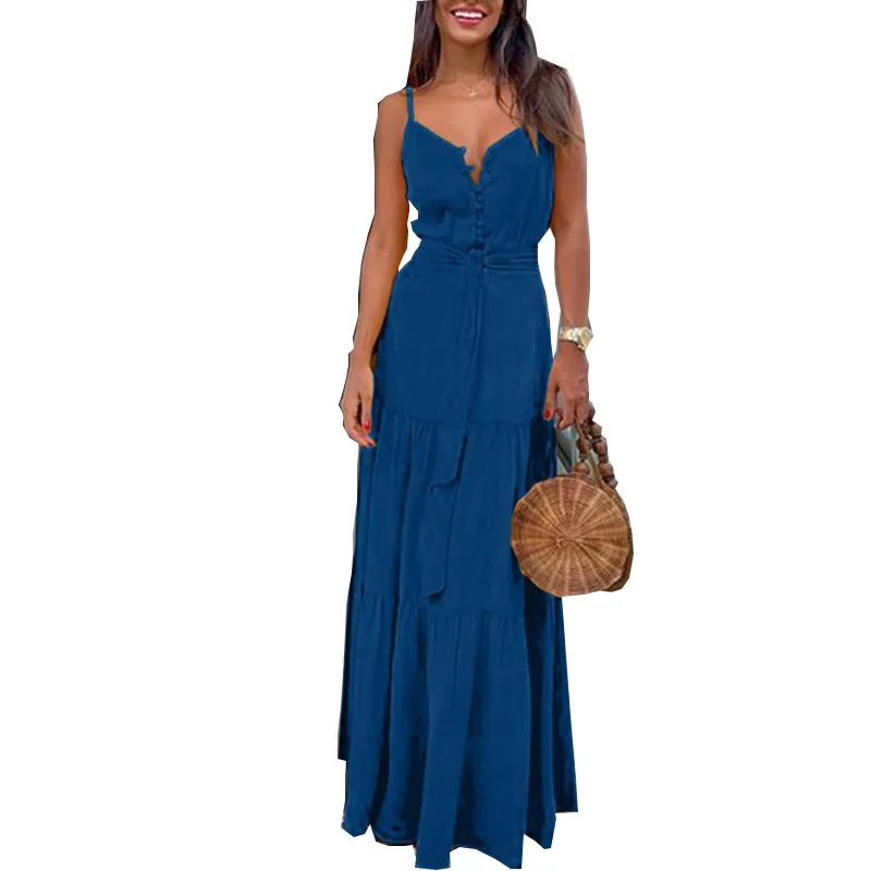 

2020 New European Style Summer V Neck Halter Cloths Dress Woman Sexy Ladies