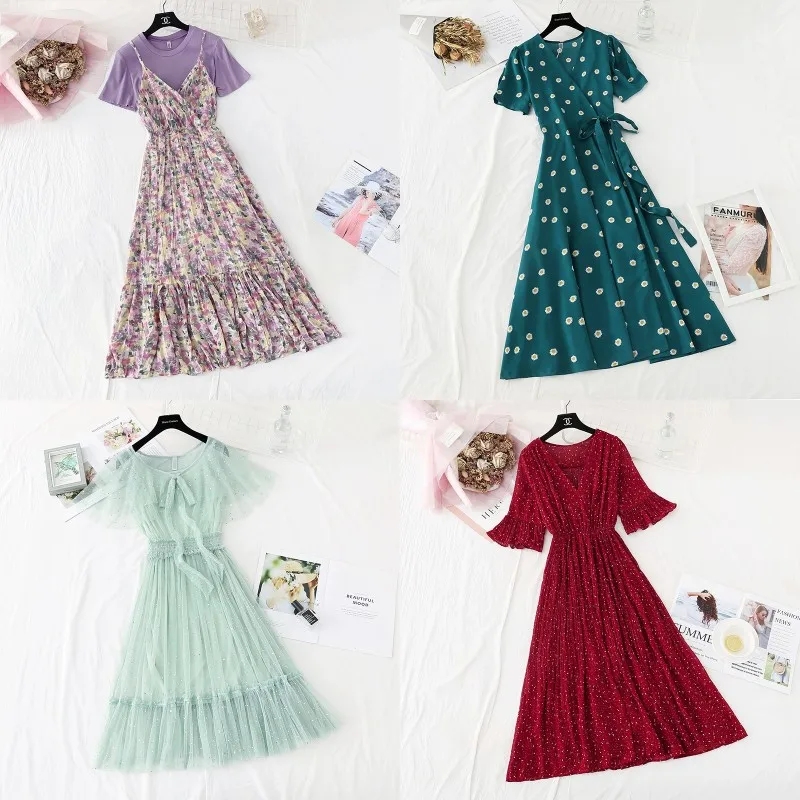 

Factory quality ladies chiffon dress loose straps cross border women's dress, Customized color