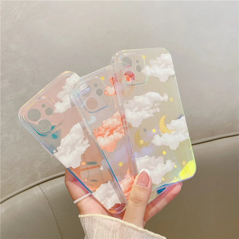 

Moon Star Cloud Phone Case For iPhone 13 12 Pro Max Hard PC Laser Color Changing Phone Case For iPhone 12 Pro Max Bling Case