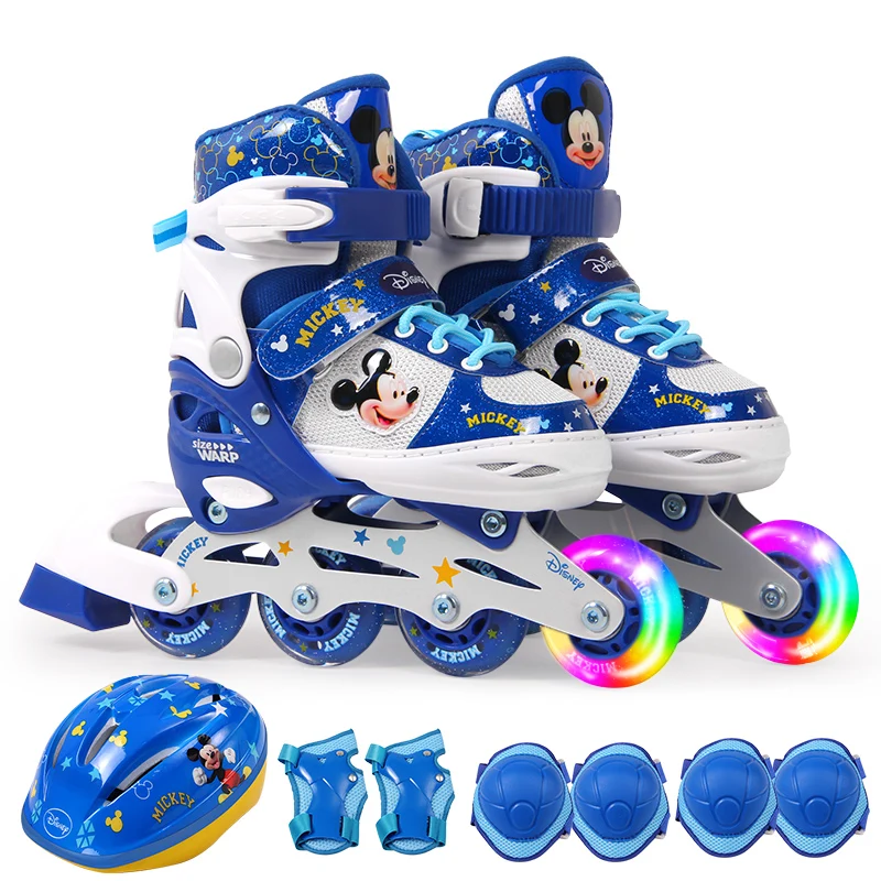 

Hot Sell Disney Mickey Adjustable size Cool LED flashing wheel kids Roller Skate Inline Skate Combo set patines shoes