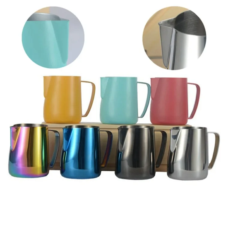

Flypeak hot sell 18/8 Stainless Steel Durable Coffee Tools Milk Frothing Pitcher Garland Cup coffee milk frothing cup, Customized color