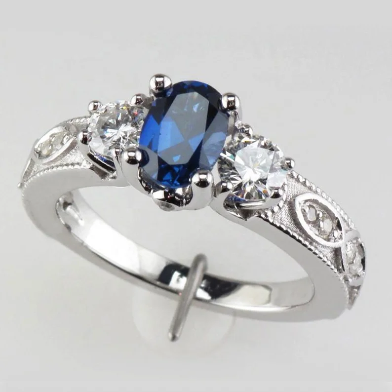 

Fashion Ladies Engagement Wedding Rings Valentine's Day Gifts Inlaid White Blue Cubic Zirconia Rings for Women Party Jewelry