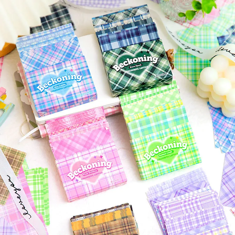 

200sheets/Pack Note Set Korean Plaid Series Journal Material Decorative Collage Base Paper Message 6Models