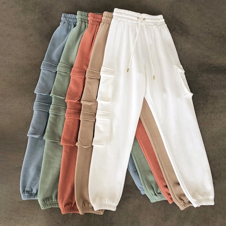 

Factory wholesale jogger with pockets solid color organic cotton trousers women's cargo pants, Accept custom color