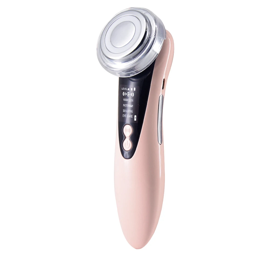 

5 in 1 hot and cold face massager clean facial cleansing device face skin massager device, Pink/whie