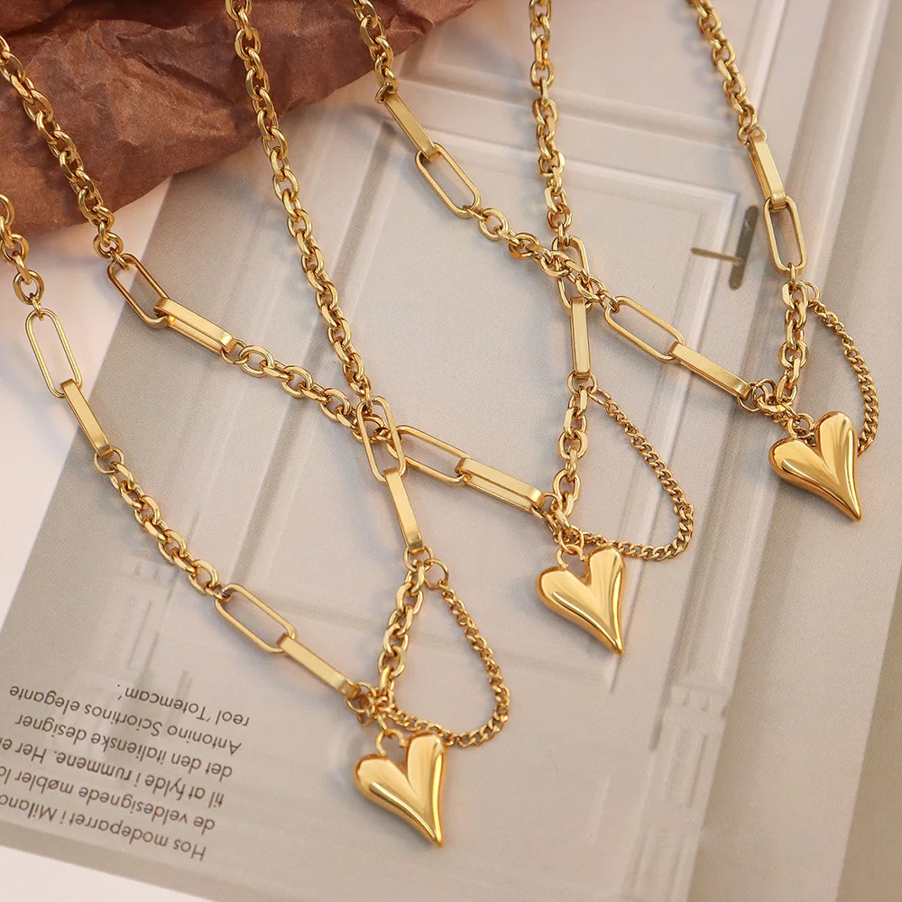 

DAIHE Stainless Steel Necklace for Women Fashion Jewelry Link Chain Ladies Simple Heart Pendant Necklace