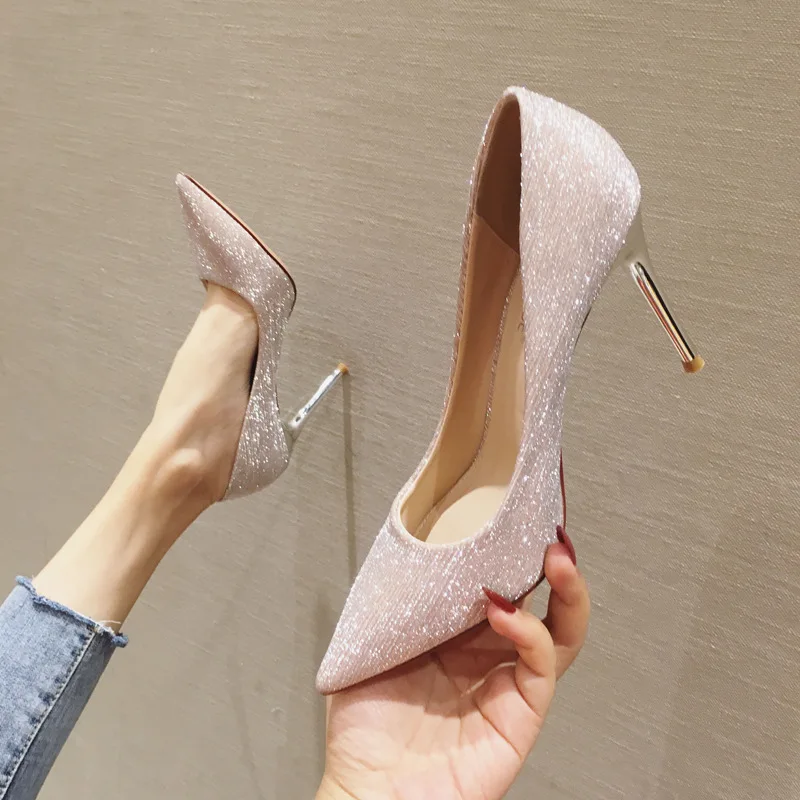 

2020 Stylish 9cm 7cm women sexy high heel shoes banquet shallow mouth thin heel shoes for ladies