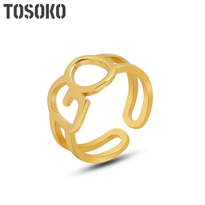 

Stainless Steel Jewelry Geometric GO English Letter Open Ring Women's Fashion 18K Gold Plated Ring BSA295