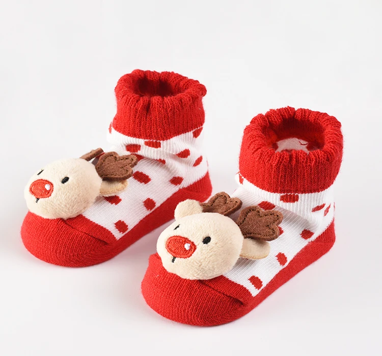 Socks Factory Cute New Born Custom Organic Cotton Winter With Grips Designer Toy Anti Slip Rattle Baby Socks Manufacturer