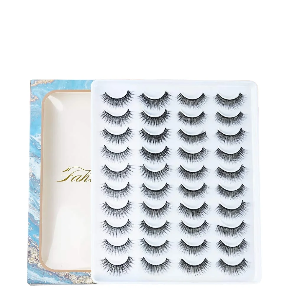 

20 Pairs False Eyelashes Natural Look, Handmade Fluffy Mixed Fake Lashes, Long Soft and Reusable Eyelash Extension for Makeup, Black